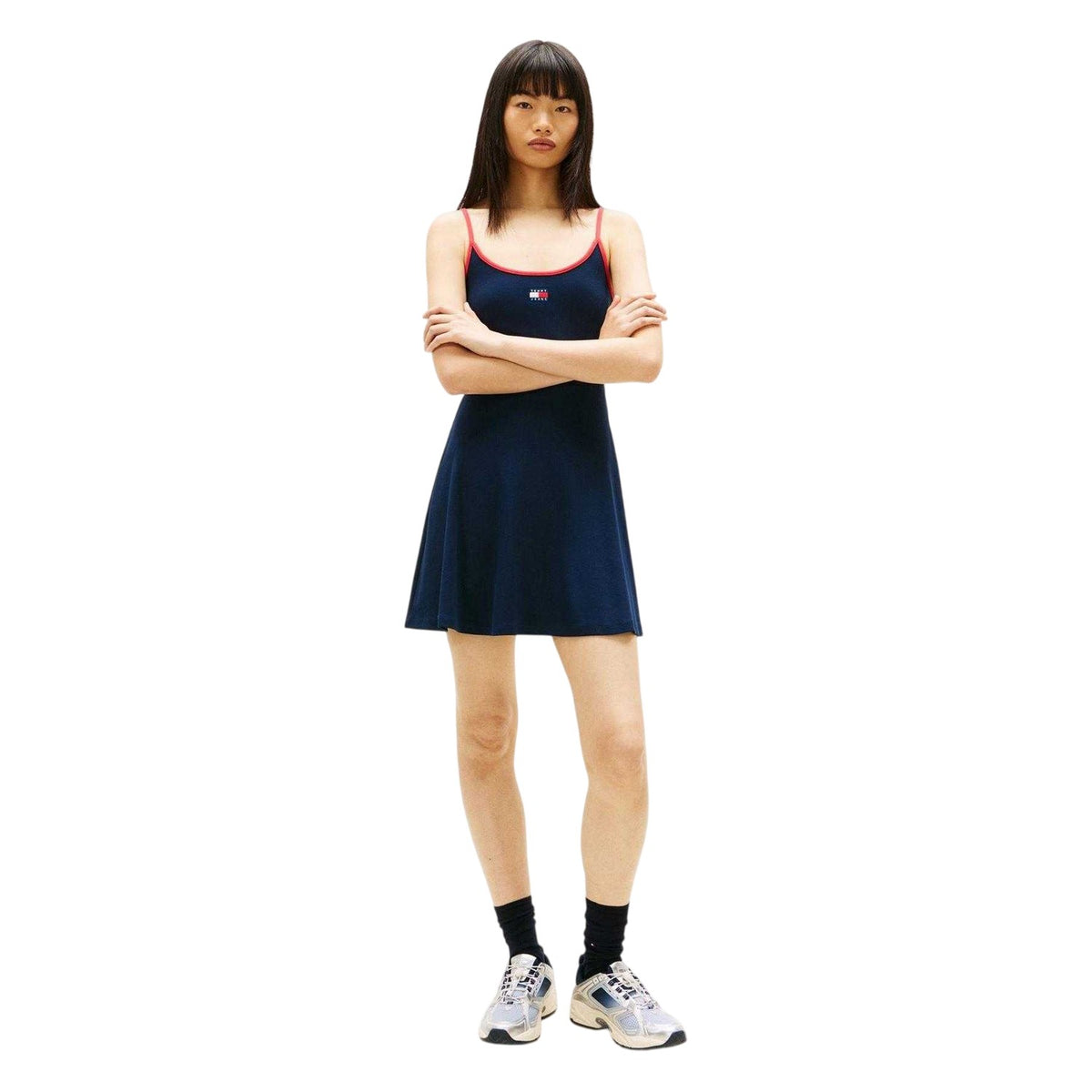 Navy - Pack Shot - Tommy Jeans Womens-Ladies Strappy Mini Dress