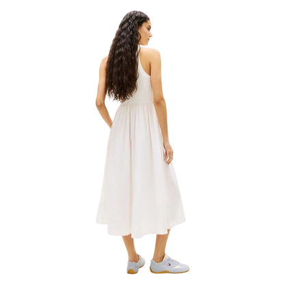 Ecru - Back - Tommy Jeans Womens-Ladies Cotton Blend Relaxed Fit Maxi Dress