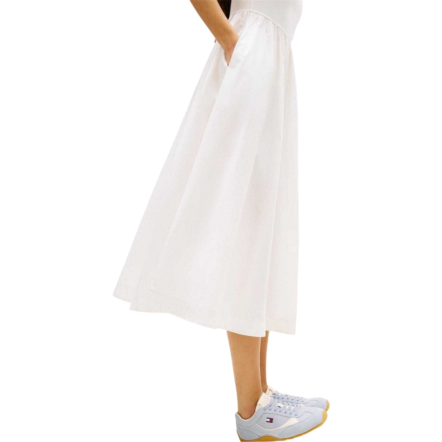 Ecru - Side - Tommy Jeans Womens-Ladies Cotton Blend Relaxed Fit Maxi Dress