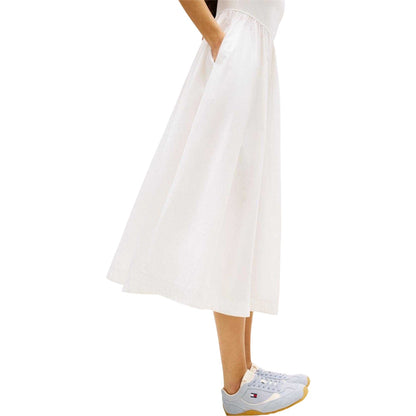 Ecru - Side - Tommy Jeans Womens-Ladies Cotton Blend Relaxed Fit Maxi Dress