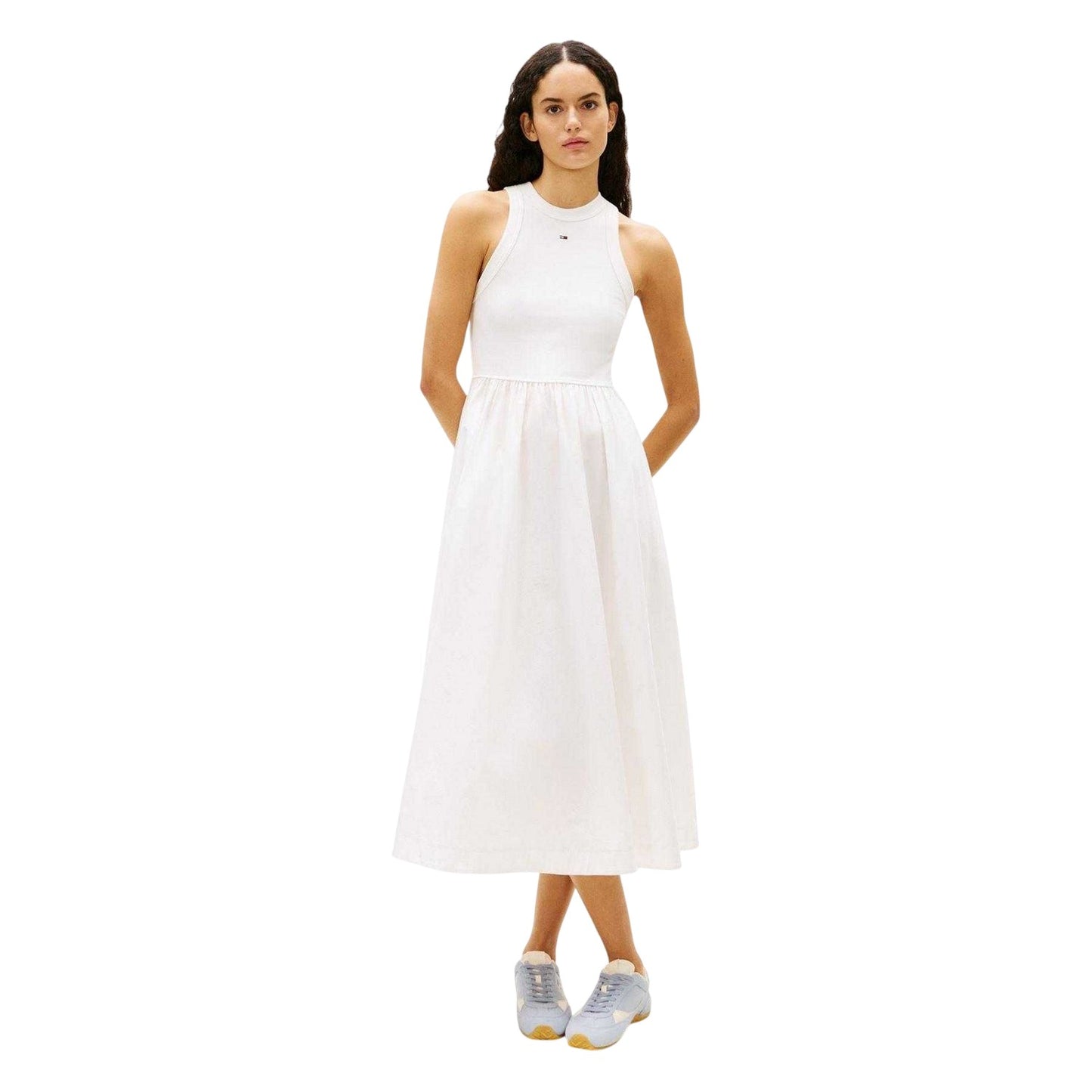 Ecru - Pack Shot - Tommy Jeans Womens-Ladies Cotton Blend Relaxed Fit Maxi Dress