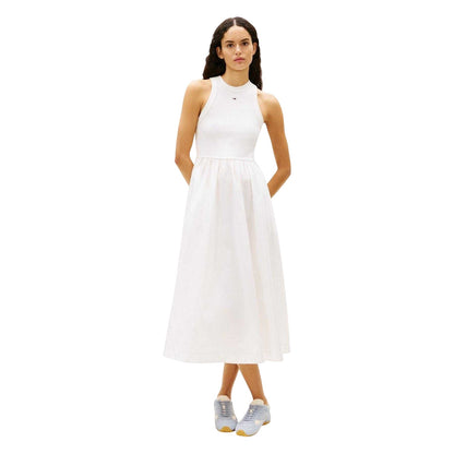 Ecru - Pack Shot - Tommy Jeans Womens-Ladies Cotton Blend Relaxed Fit Maxi Dress