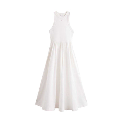 Ecru - Front - Tommy Jeans Womens-Ladies Cotton Blend Relaxed Fit Maxi Dress