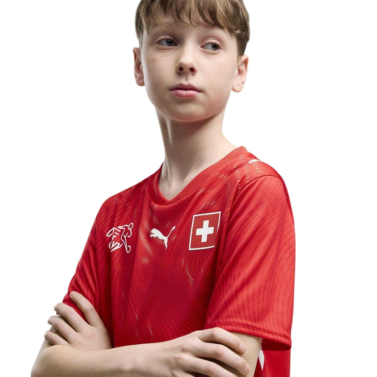 Red-White - Side - Puma Childrens-Kids World Cup 2026 Switzerland FC Home Shirt