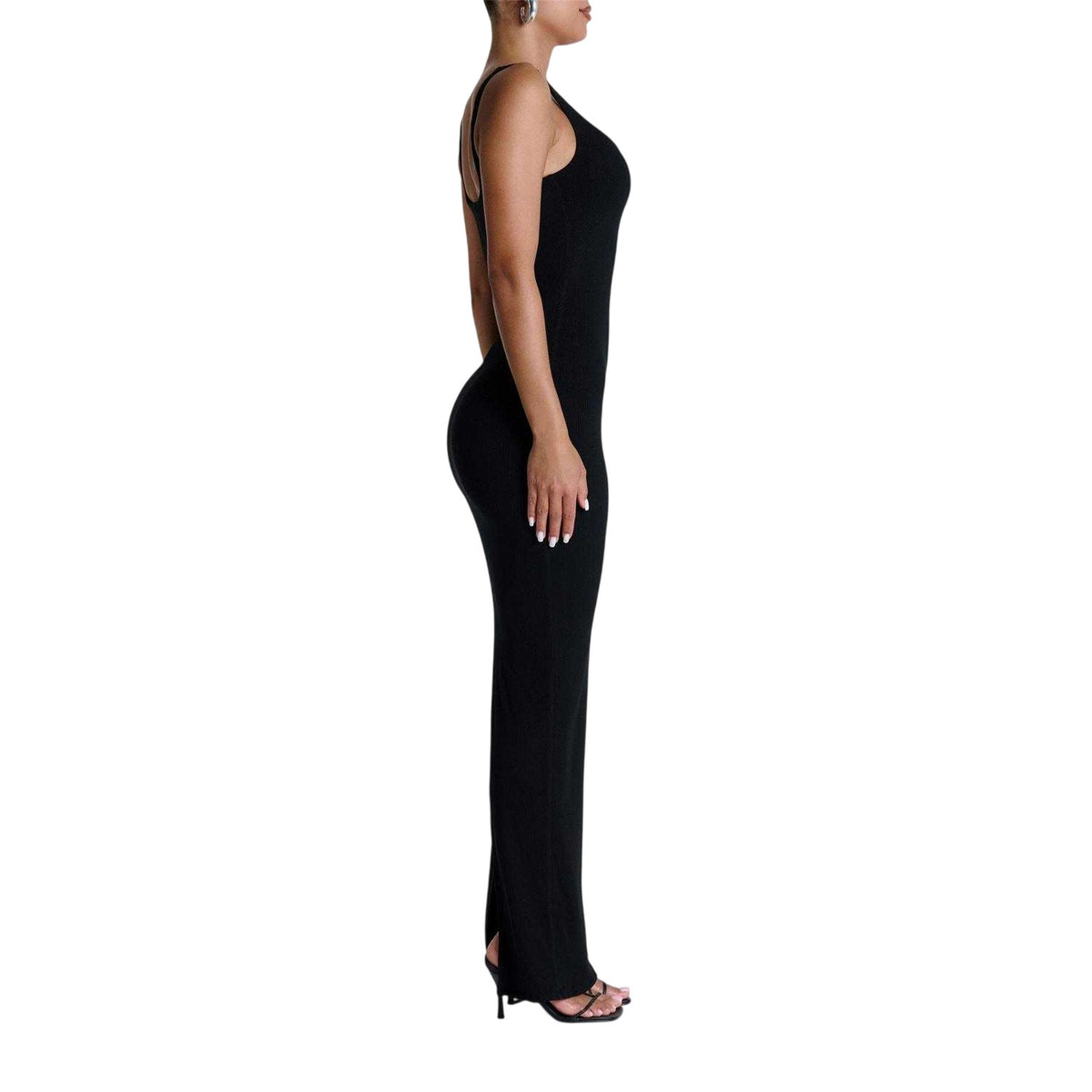Black - Side - Naked Wardrobe Womens-Ladies Ribbed Bodycon Tank Dress