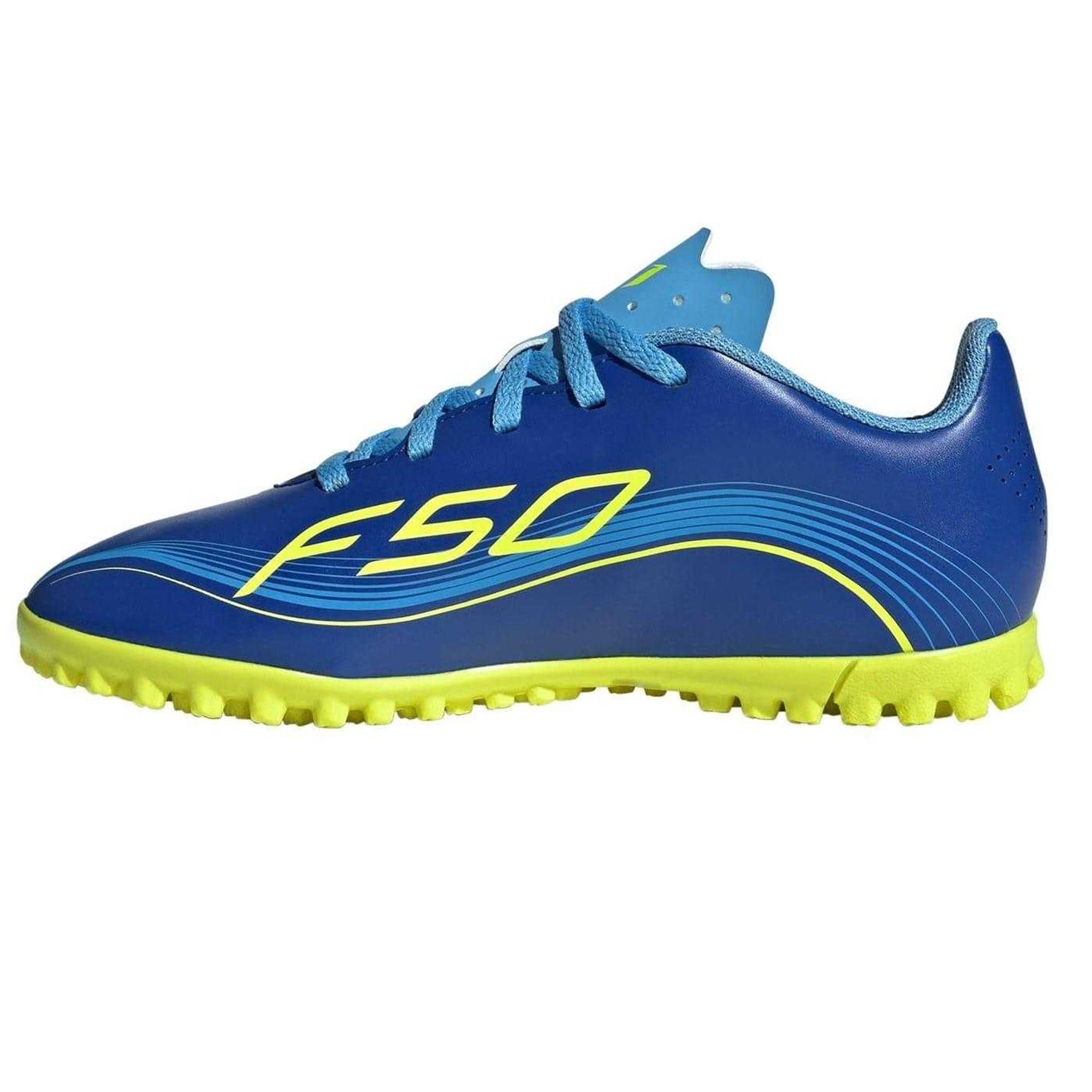 Blue-Yellow - Side - Adidas Childrens-Kids F50 Club Lionel Messi Astroturf Football