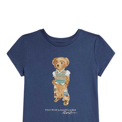 Royal Blue - Side - Ralph Lauren Girls Polo Bear T-Shirt Dress
