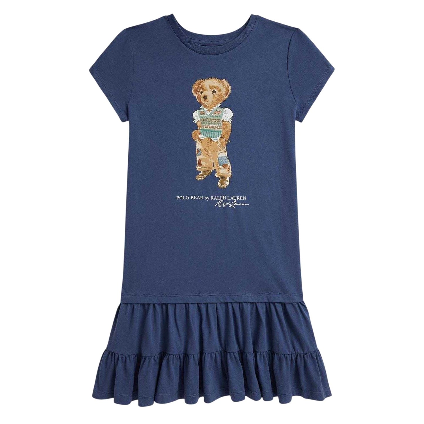 Royal Blue - Front - Ralph Lauren Girls Polo Bear T-Shirt Dress