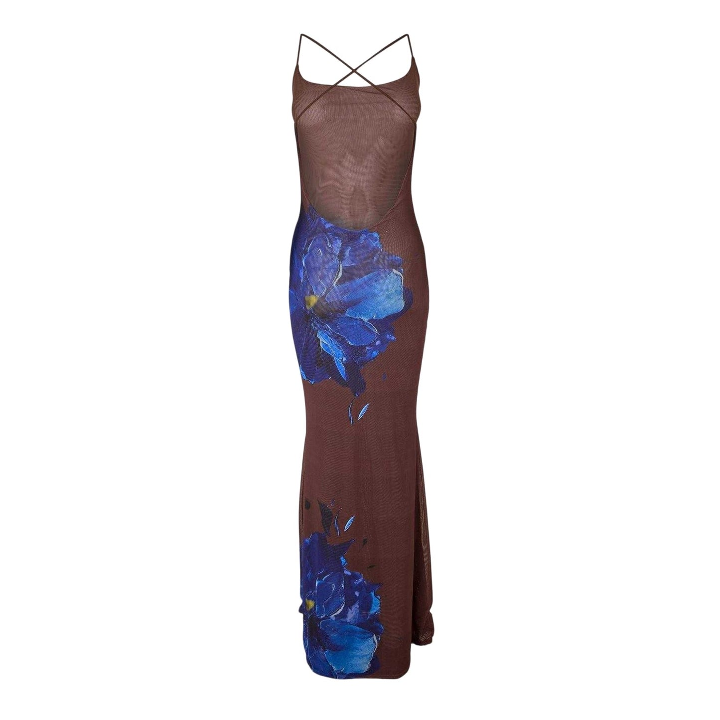 Brown-Blue - Back - Grace Jacob Womens-Ladies Maxi Dress