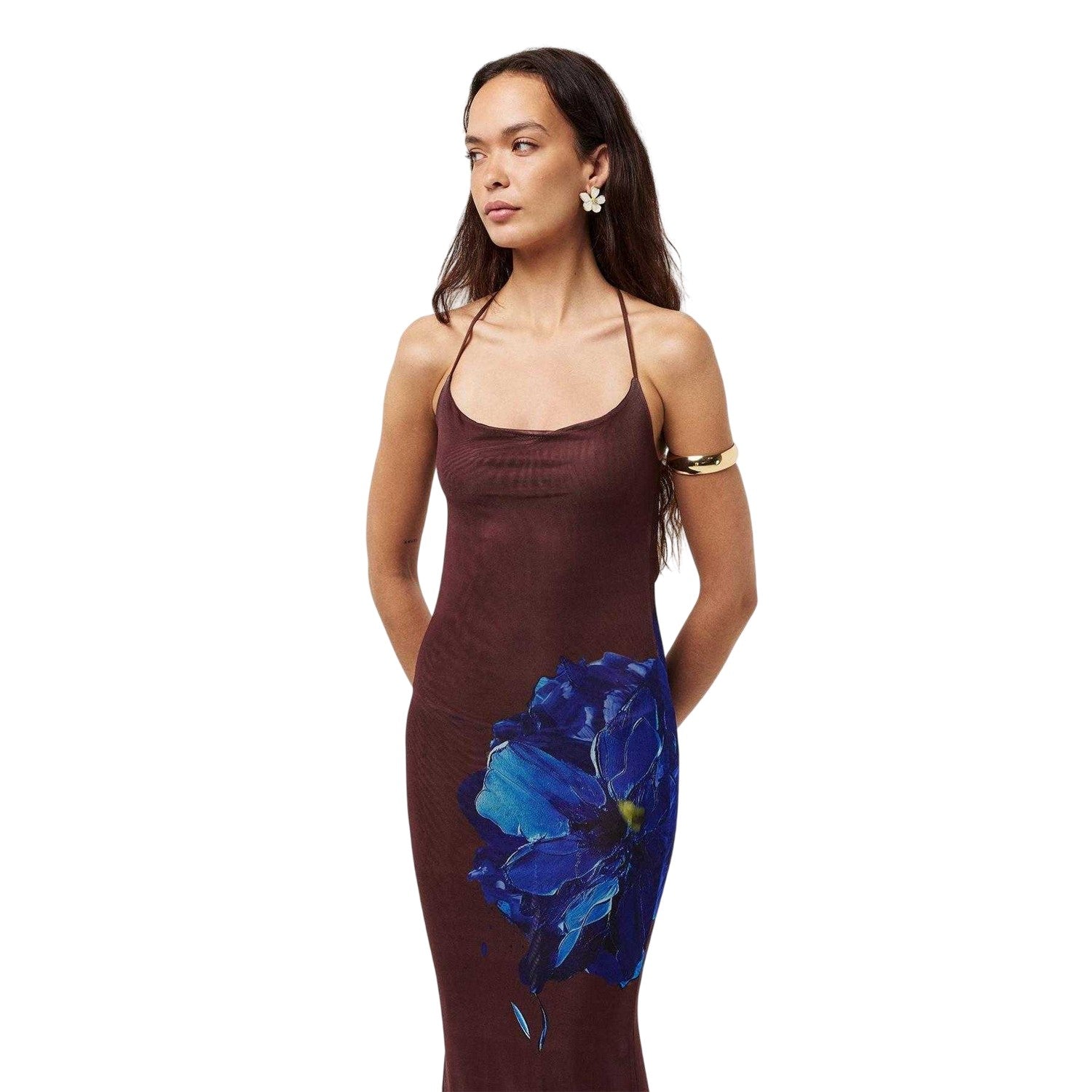 Brown-Blue - Side - Grace Jacob Womens-Ladies Maxi Dress