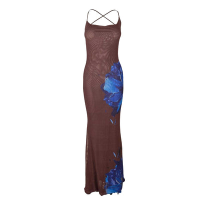 Brown-Blue - Front - Grace Jacob Womens-Ladies Maxi Dress