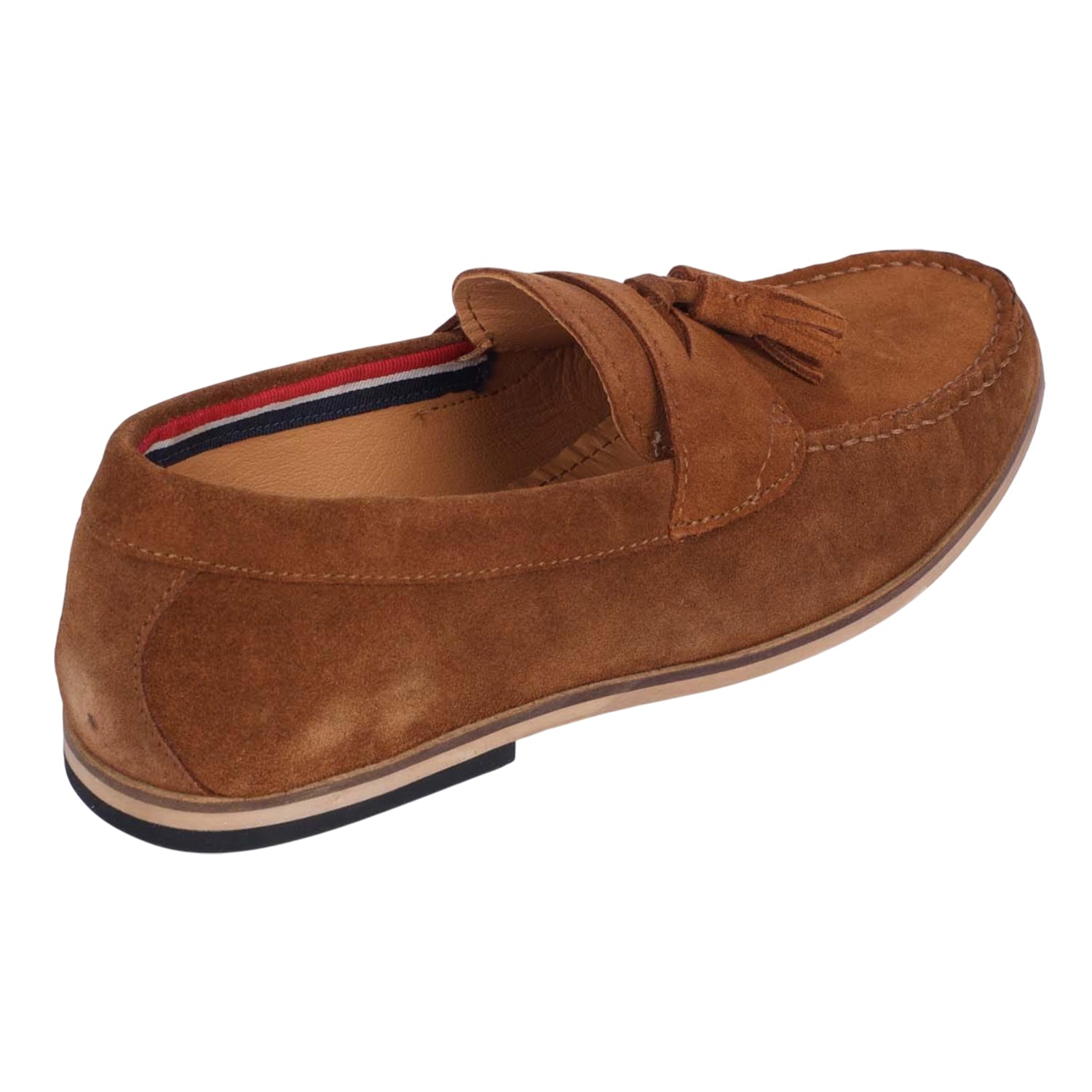 Tan - Back - Dune London Mens Blaisse Tassel Trim Suede Loafers
