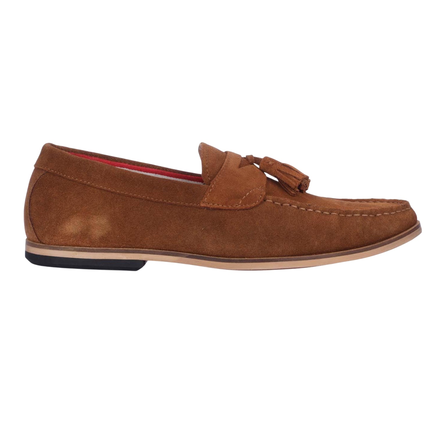 Tan - Side - Dune London Mens Blaisse Tassel Trim Suede Loafers