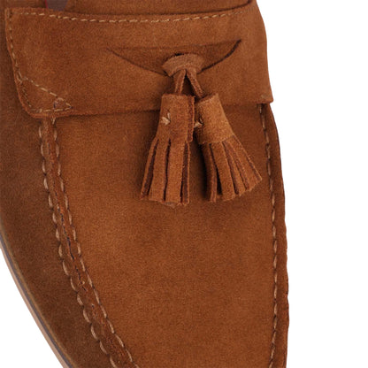 Tan - Pack Shot - Dune London Mens Blaisse Tassel Trim Suede Loafers