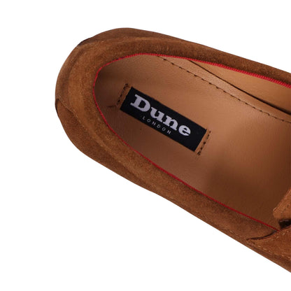 Tan - Close up - Dune London Mens Blaisse Tassel Trim Suede Loafers