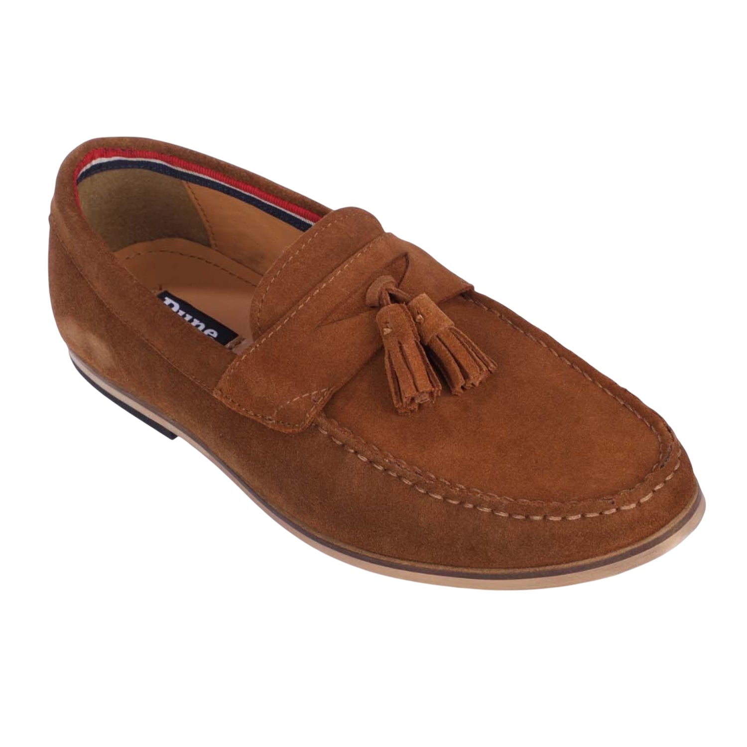 Tan - Front - Dune London Mens Blaisse Tassel Trim Suede Loafers