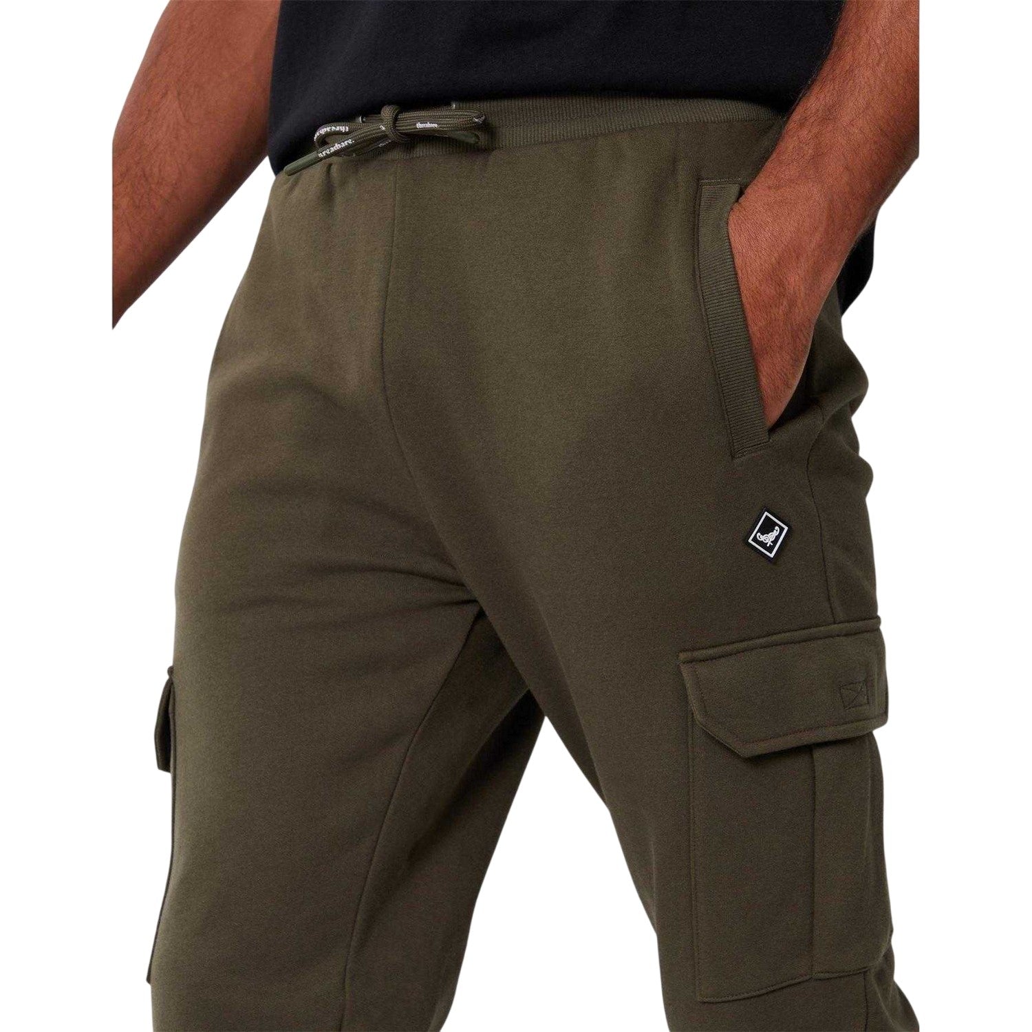 Khaki Green - Side - Threadbare Mens Fleece Joggers