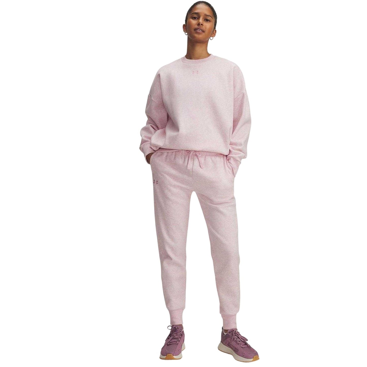 Pink - Side - Under Armour Womens-Ladies Rival Fleece Joggers