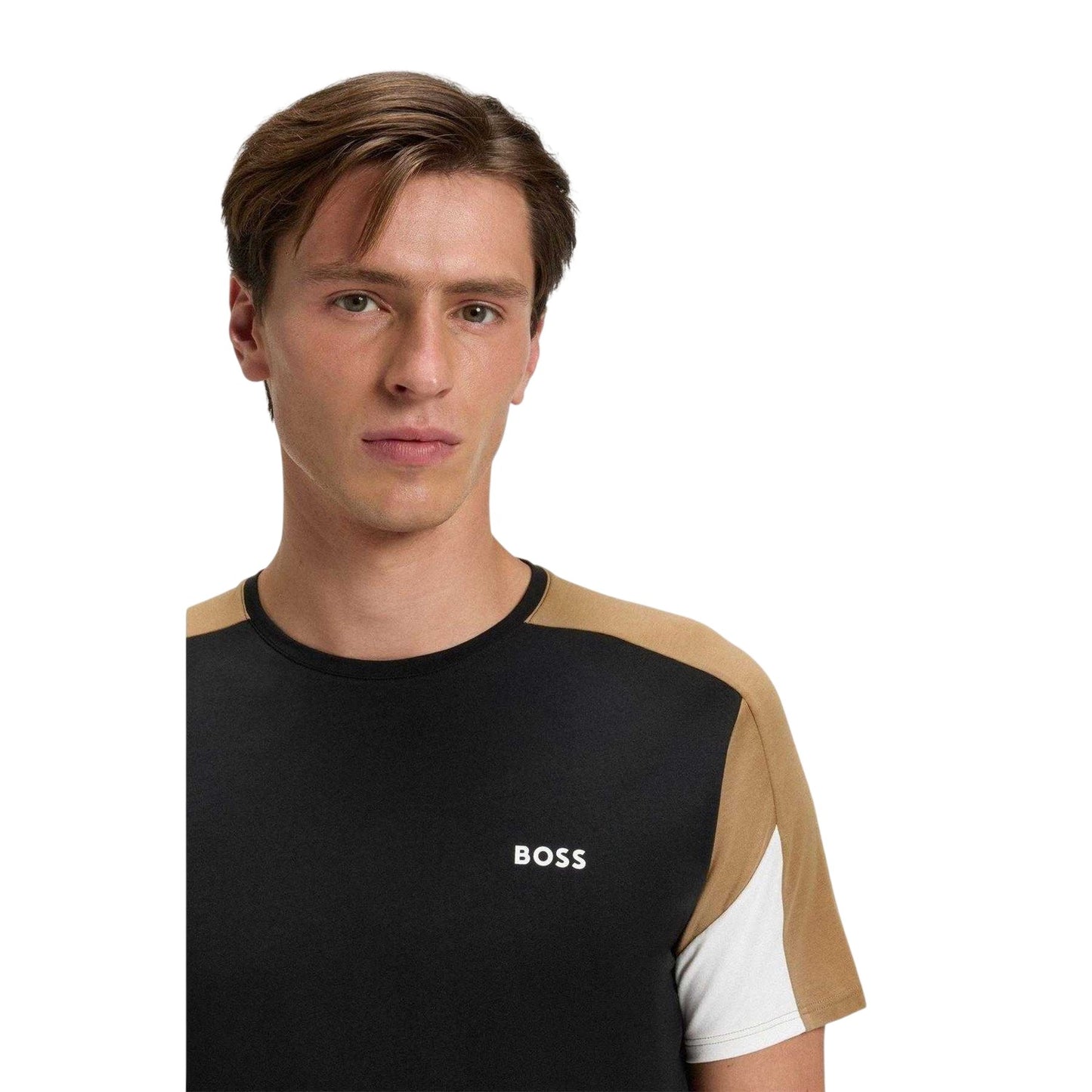 Black - Side - Boss Mens Colour Block Cotton Blend T-Shirt