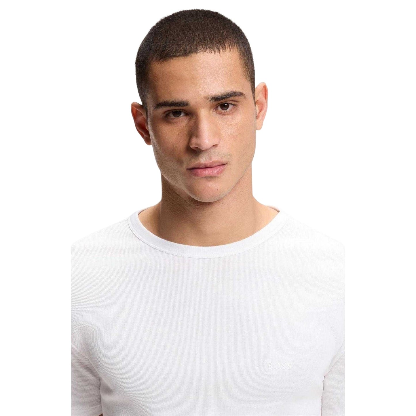 White - Side - Hugo Mens Ribbed Short-Sleeved T-Shirt (Pack of 2)