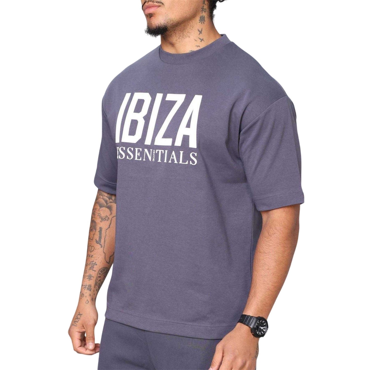 Thunder Grey - Side - Blank Essentials Mens Ibiza Oversized T-Shirt