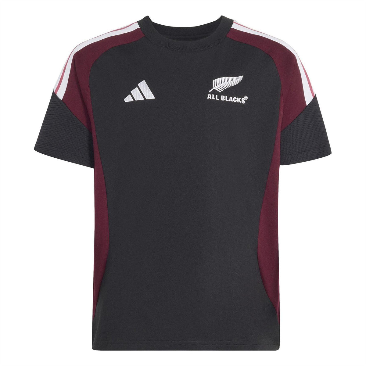 Black-Maroon - Front - Adidas Childrens-Kids Performance New Zealand All Blacks Short-Sleeved Rugby Jersey