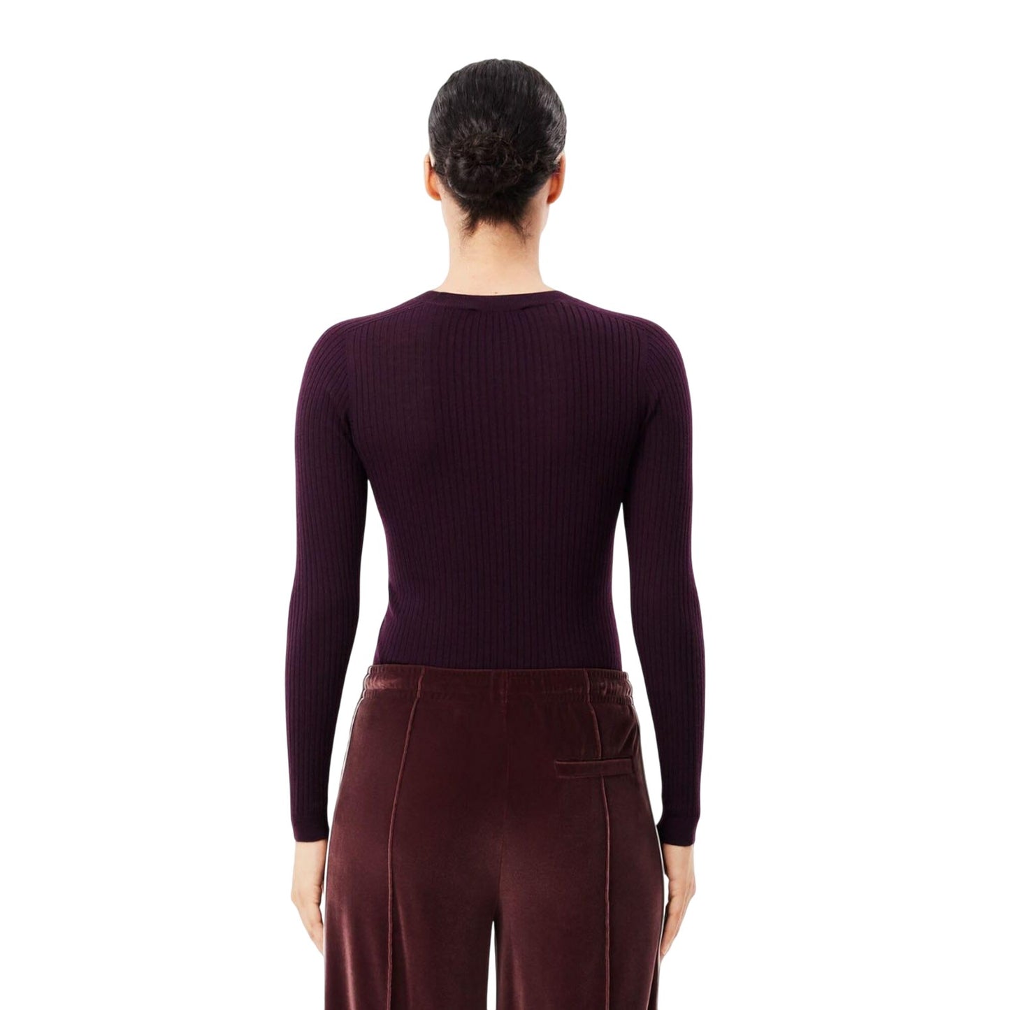 Maroon - Back - Lacoste Womens-Ladies 3D Merino Wool Ribbed Sweater Top