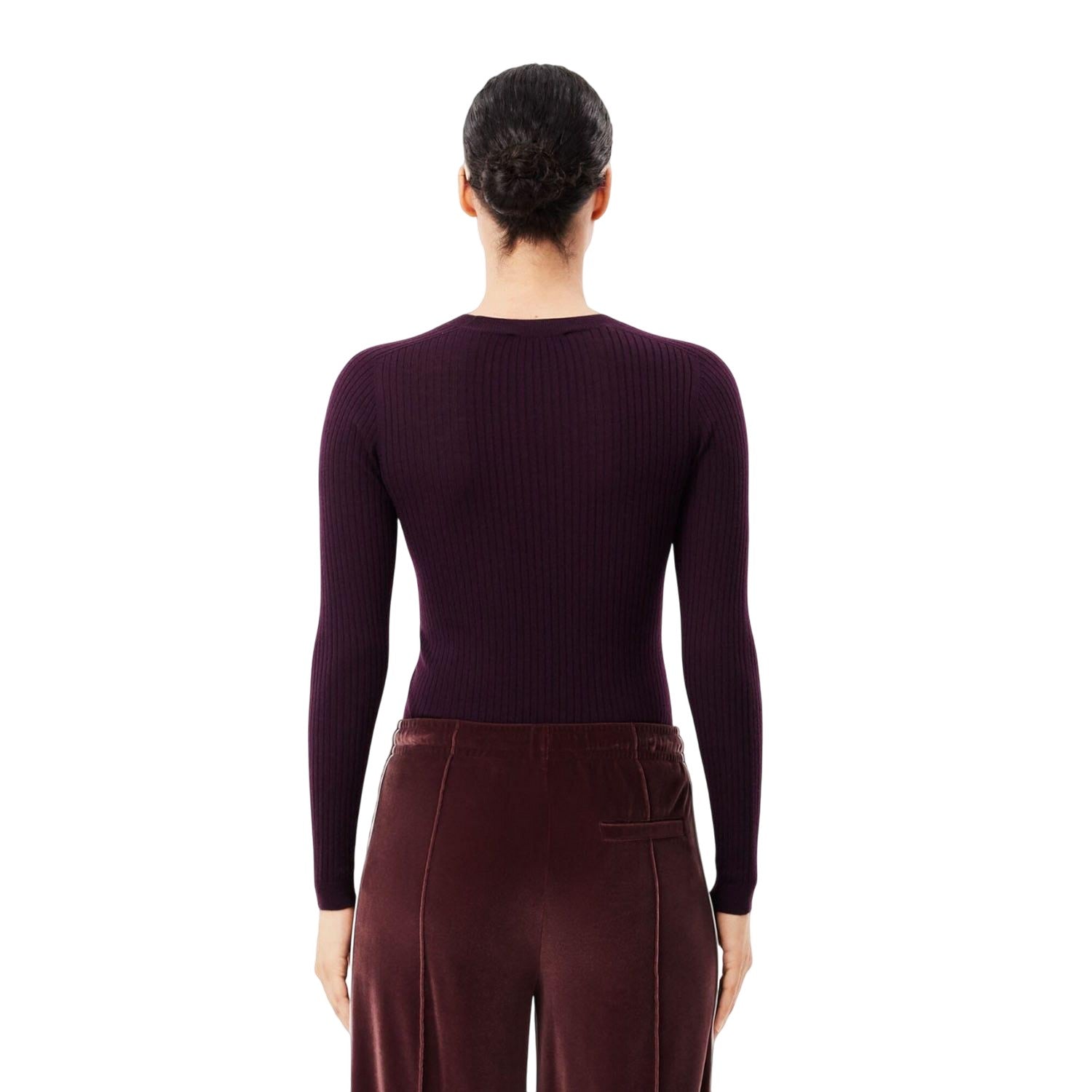 Maroon - Back - Lacoste Womens-Ladies 3D Merino Wool Ribbed Sweater Top