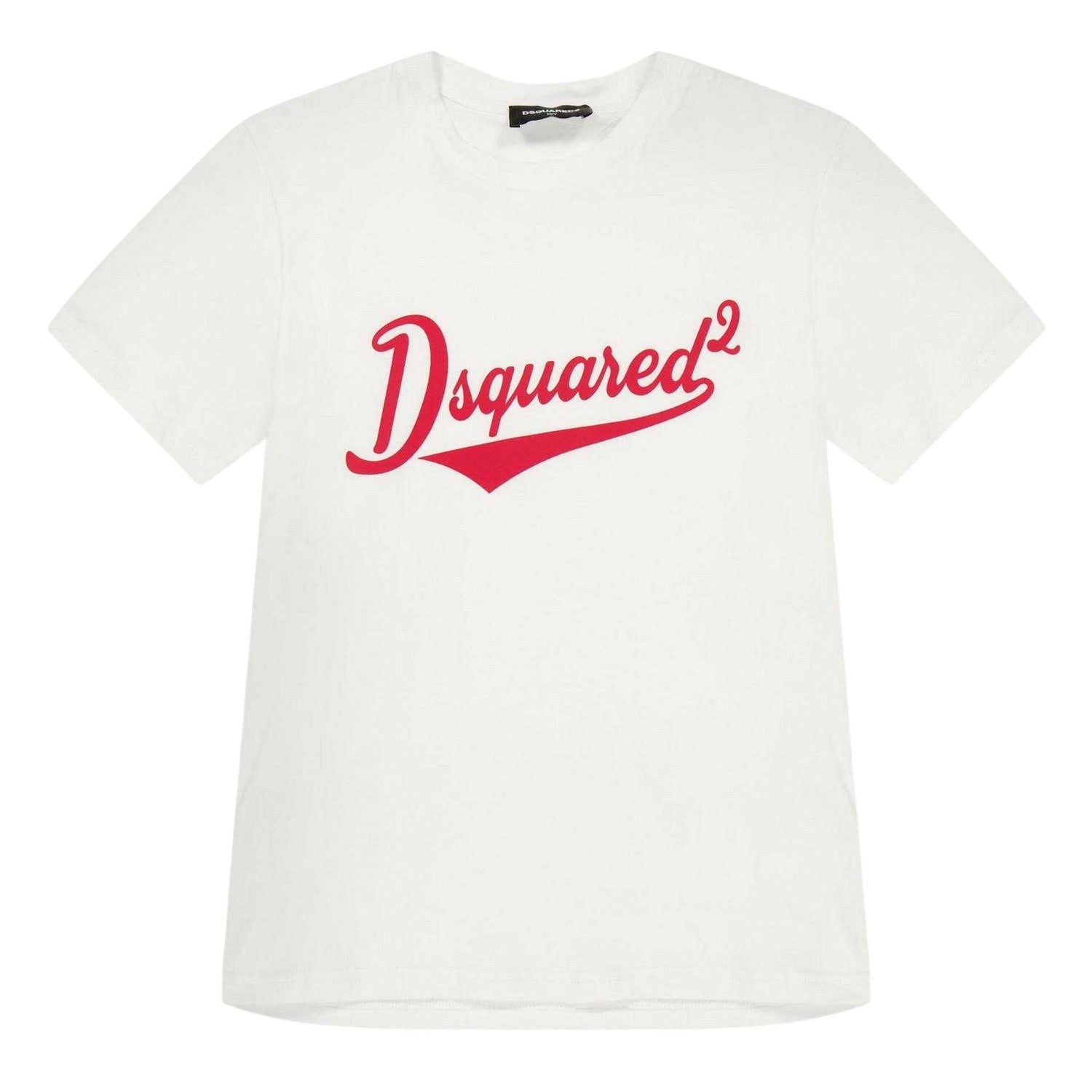 White - Front - DSquared2 Childrens-Kids Dsquared Logo Cotton Regular Short-Sleeved T-Shirt