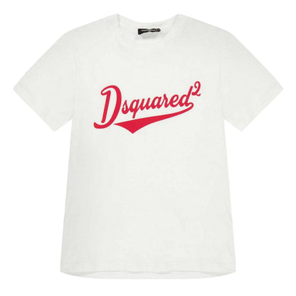 White - Front - DSquared2 Childrens-Kids Dsquared Logo Cotton Regular Short-Sleeved T-Shirt