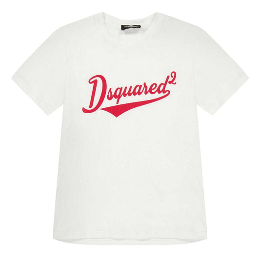 White - Front - DSquared2 Childrens-Kids Dsquared Logo Cotton Regular Short-Sleeved T-Shirt