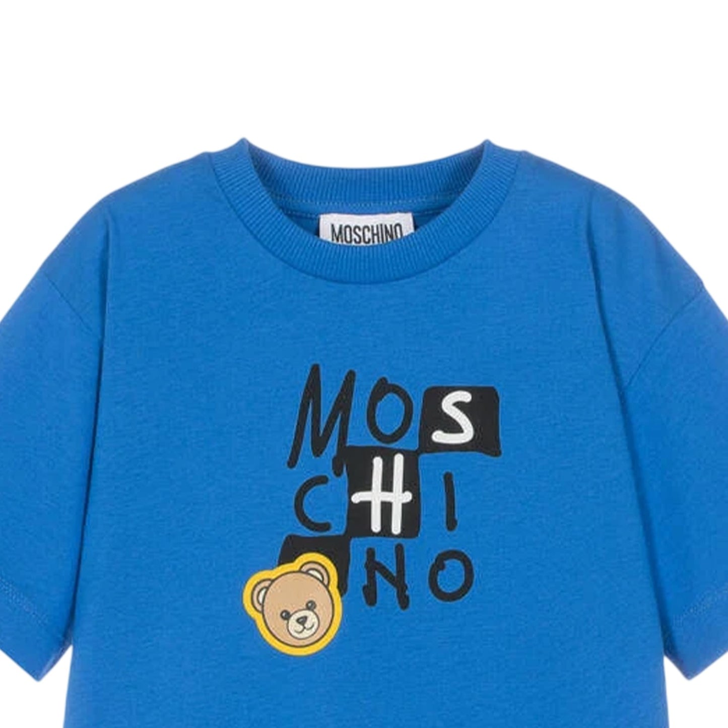 Blue - Side - Moschino Childrens-Kids Logo Regular T-Shirt