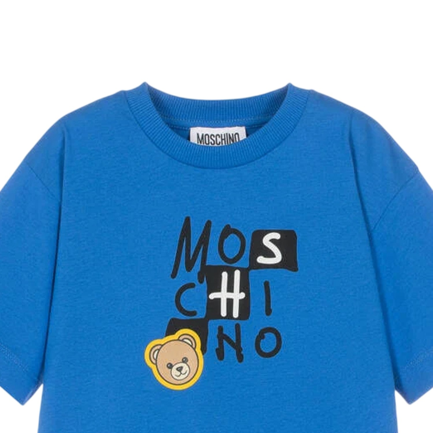 Blue - Side - Moschino Childrens-Kids Logo Regular T-Shirt