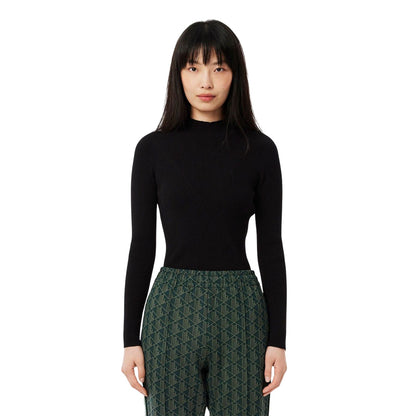 Black - Side - Lacoste Womens-Ladies Rib Knit High-Neck Sweater Top