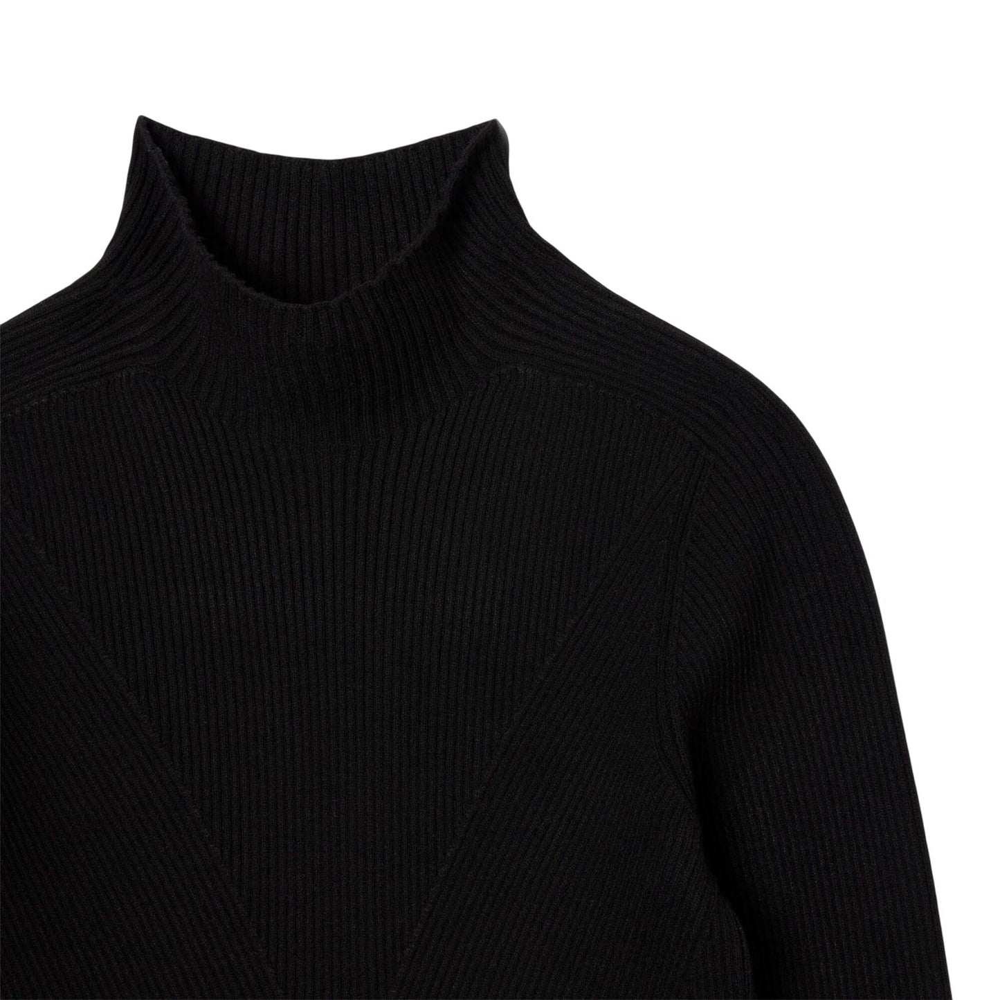 Black - Pack Shot - Lacoste Womens-Ladies Rib Knit High-Neck Sweater Top