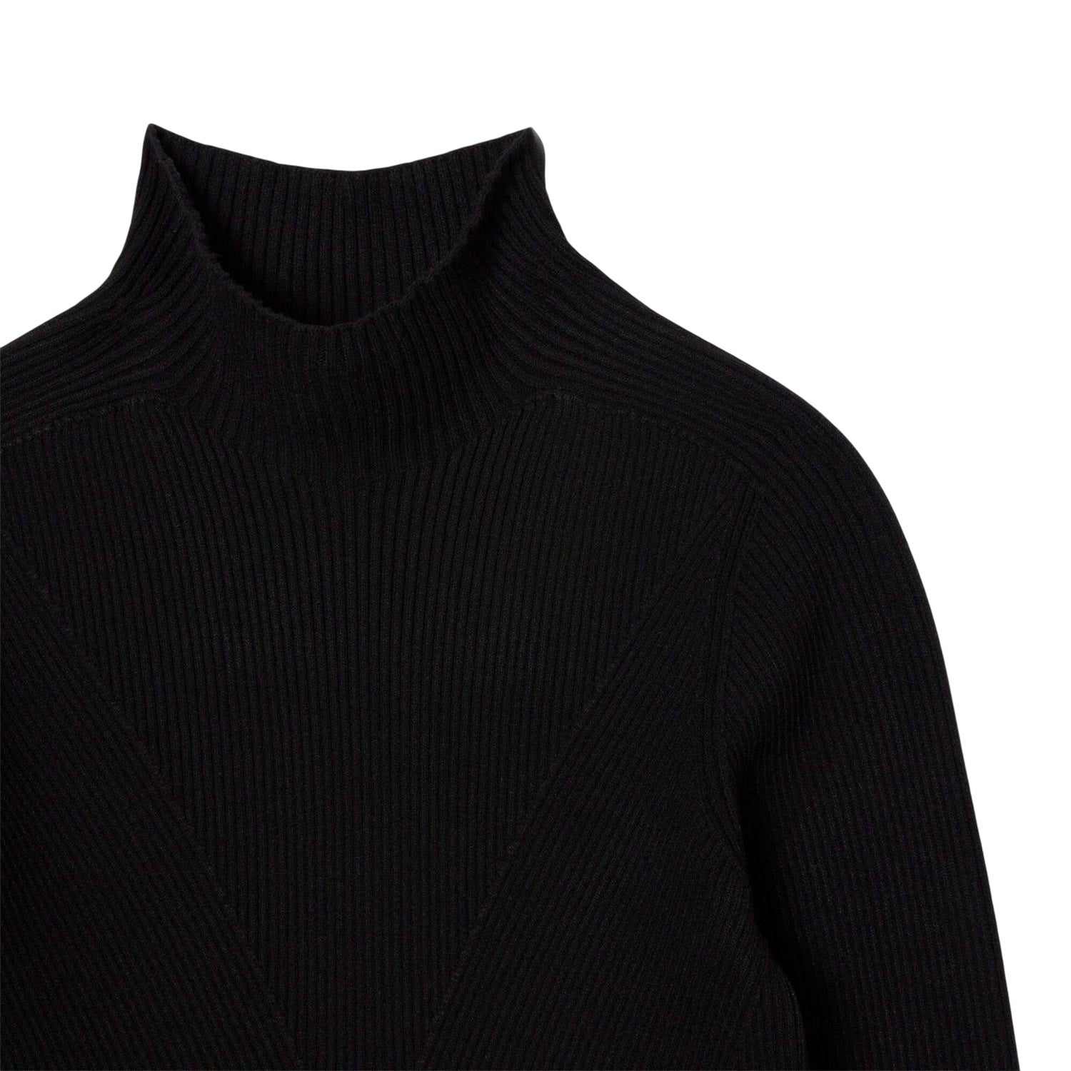 Black - Pack Shot - Lacoste Womens-Ladies Rib Knit High-Neck Sweater Top
