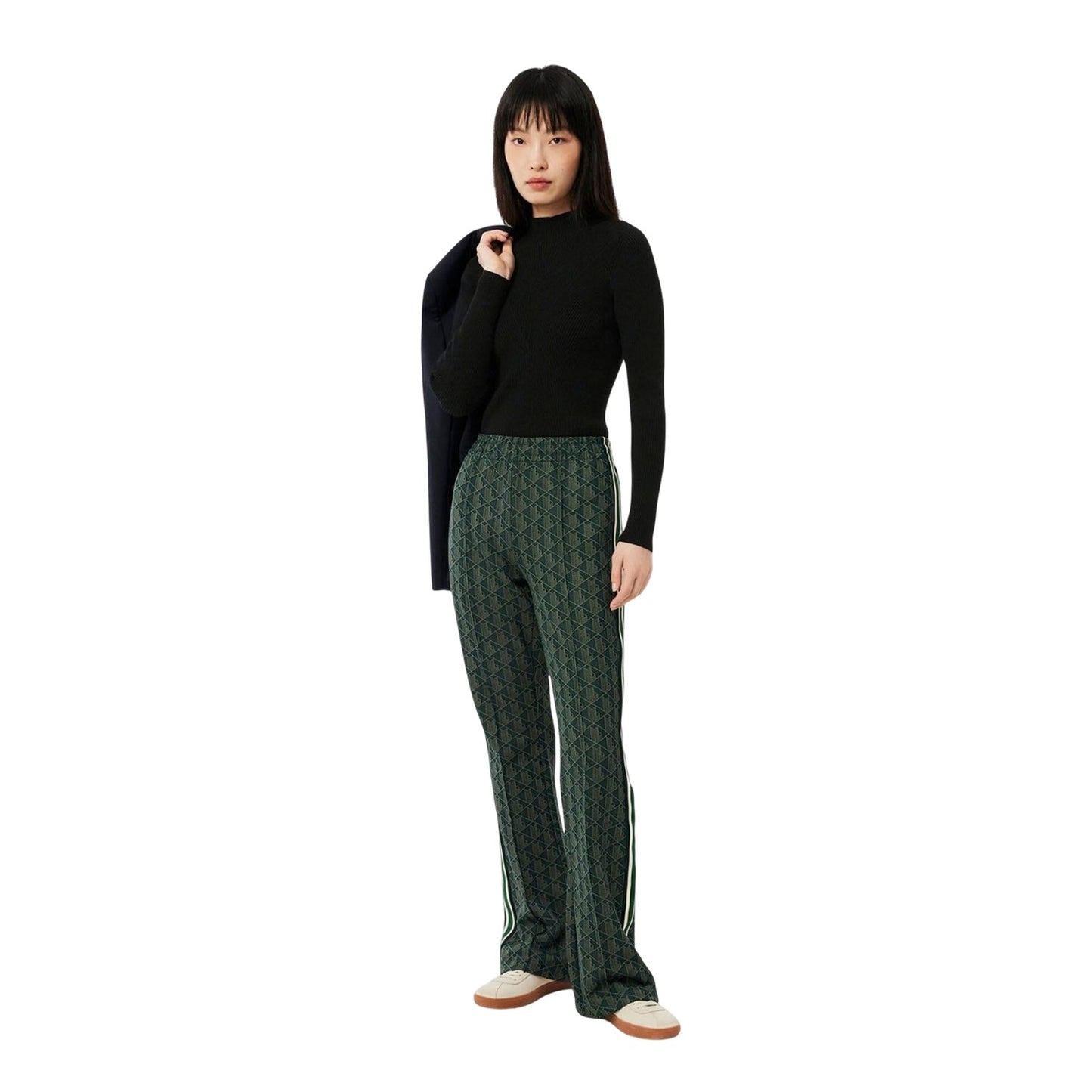 Black - Close up - Lacoste Womens-Ladies Rib Knit High-Neck Sweater Top