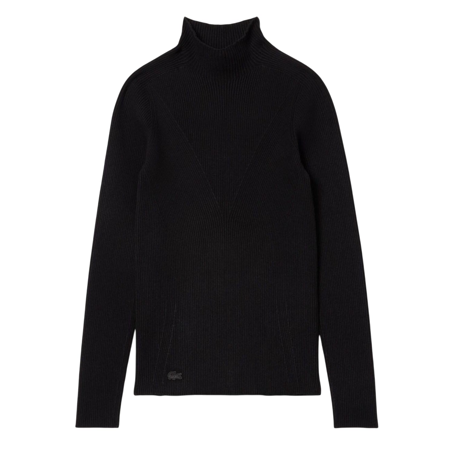 Black - Front - Lacoste Womens-Ladies Rib Knit High-Neck Sweater Top