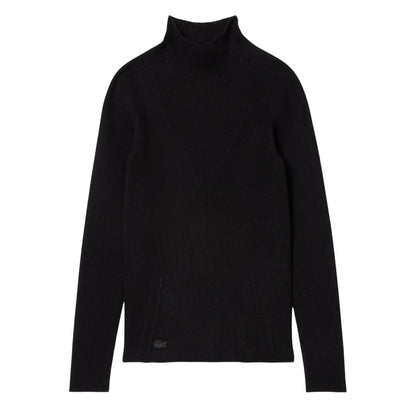 Black - Front - Lacoste Womens-Ladies Rib Knit High-Neck Sweater Top