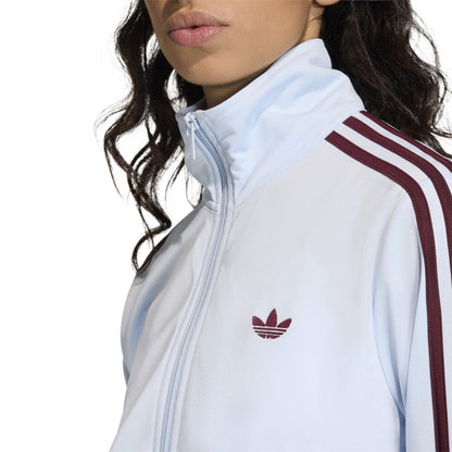 Maroon-Sky Blue - Side - Adidas Womens-Ladies Firebird 3 Stripes Tracksuit Top