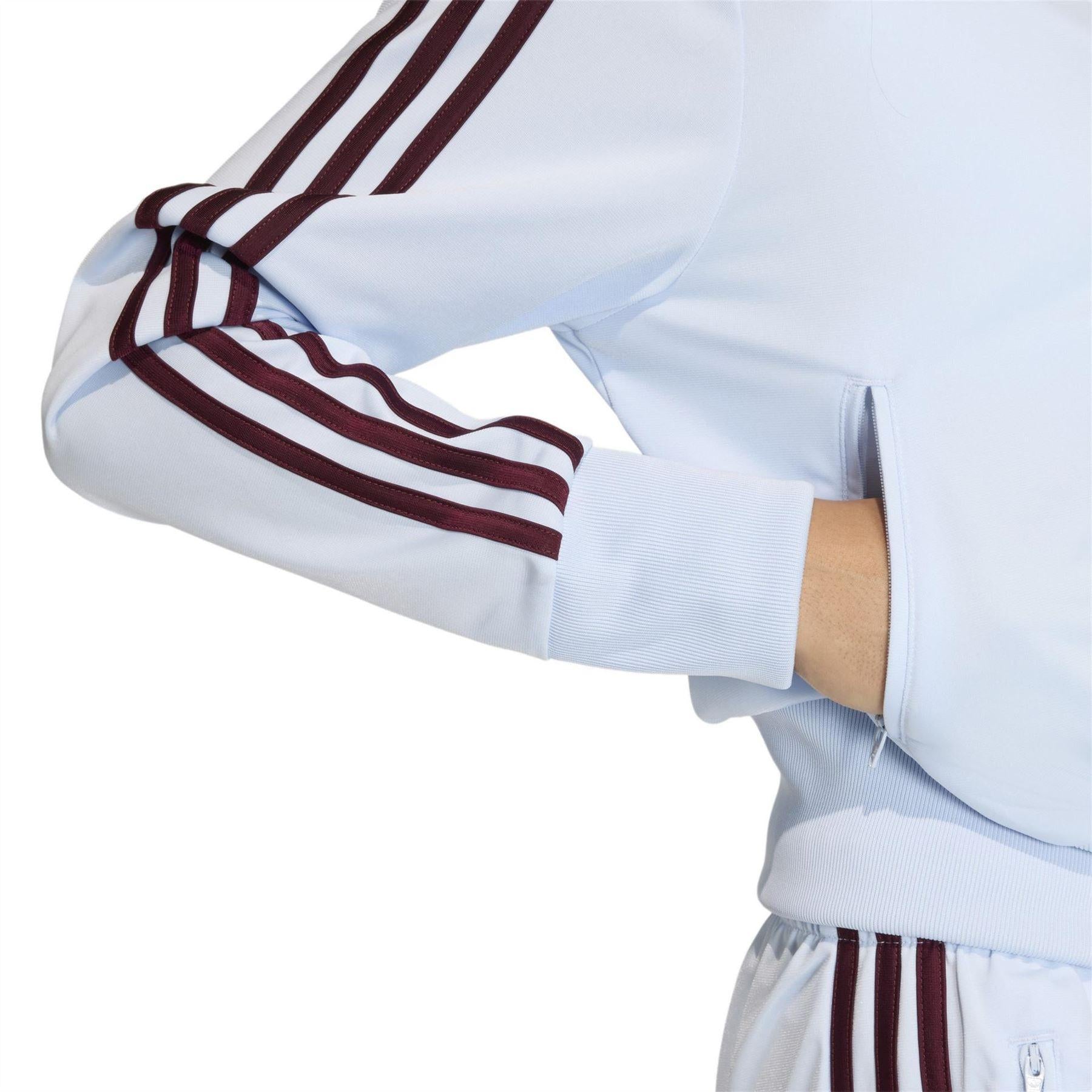 Maroon-Sky Blue - Lifestyle - Adidas Womens-Ladies Firebird 3 Stripes Tracksuit Top