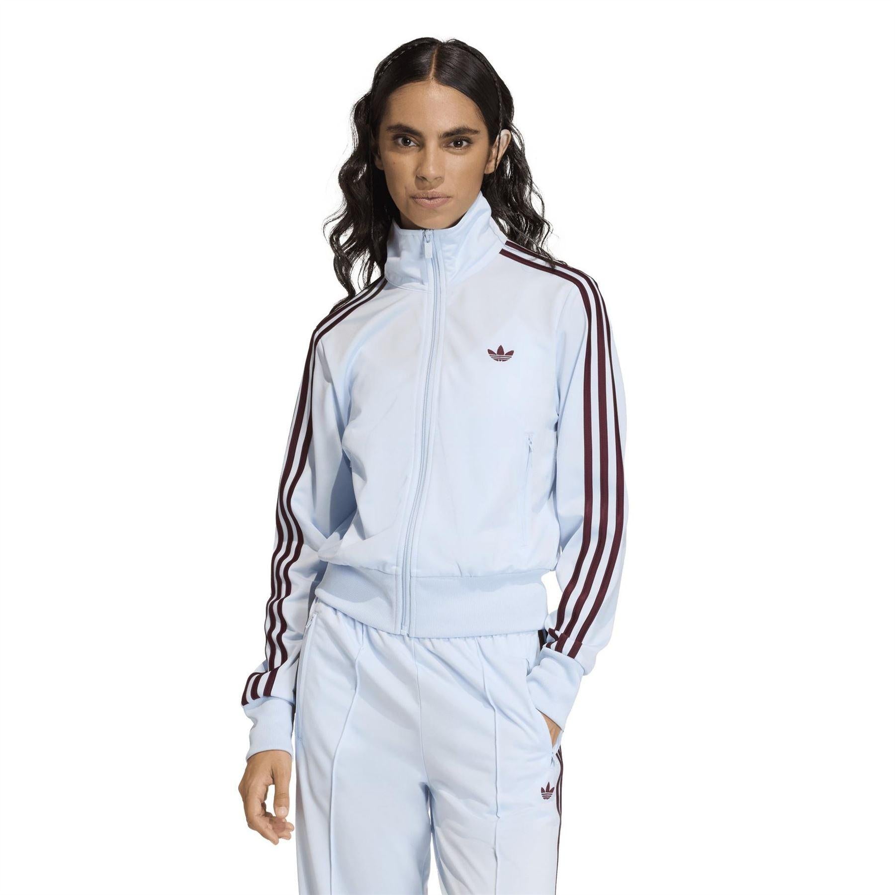 Maroon-Sky Blue - Pack Shot - Adidas Womens-Ladies Firebird 3 Stripes Tracksuit Top