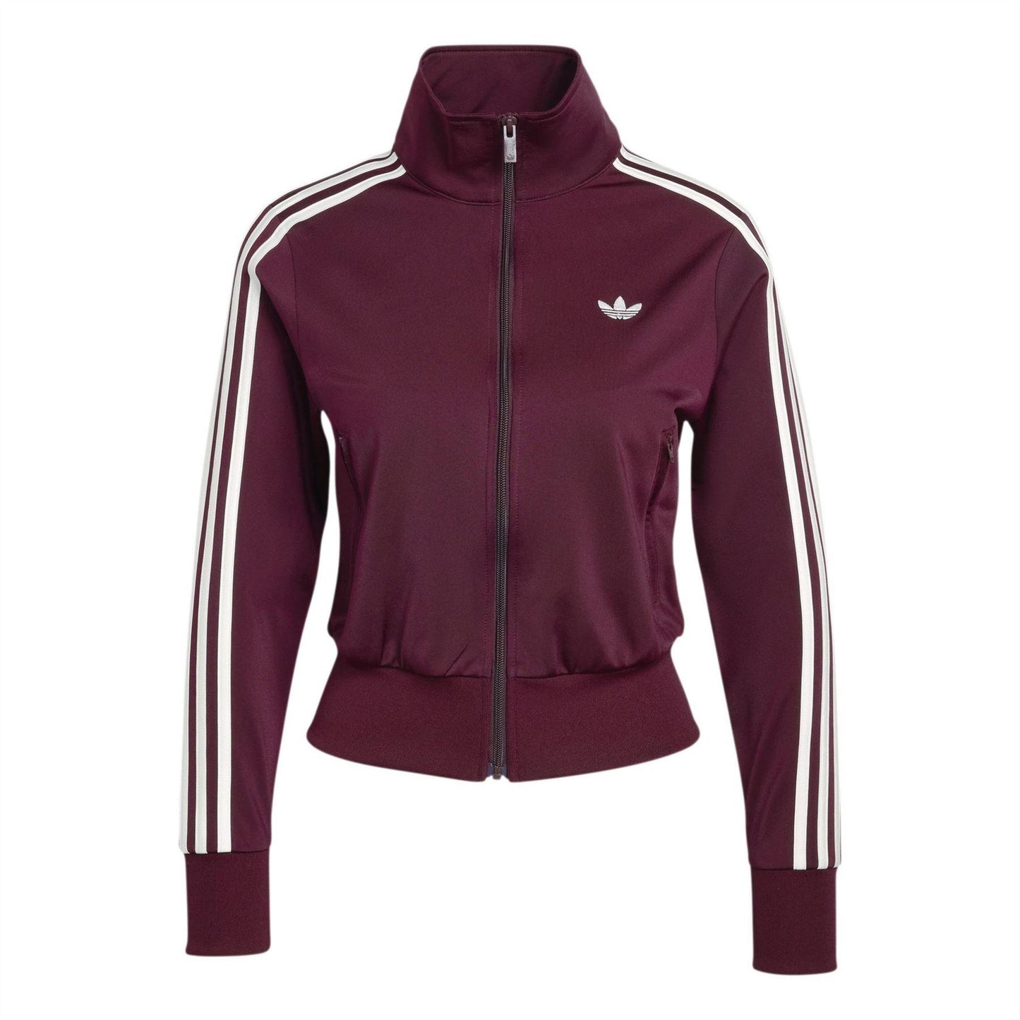 Maroon - Front - Adidas Womens-Ladies Firebird 3 Stripes Tracksuit Top