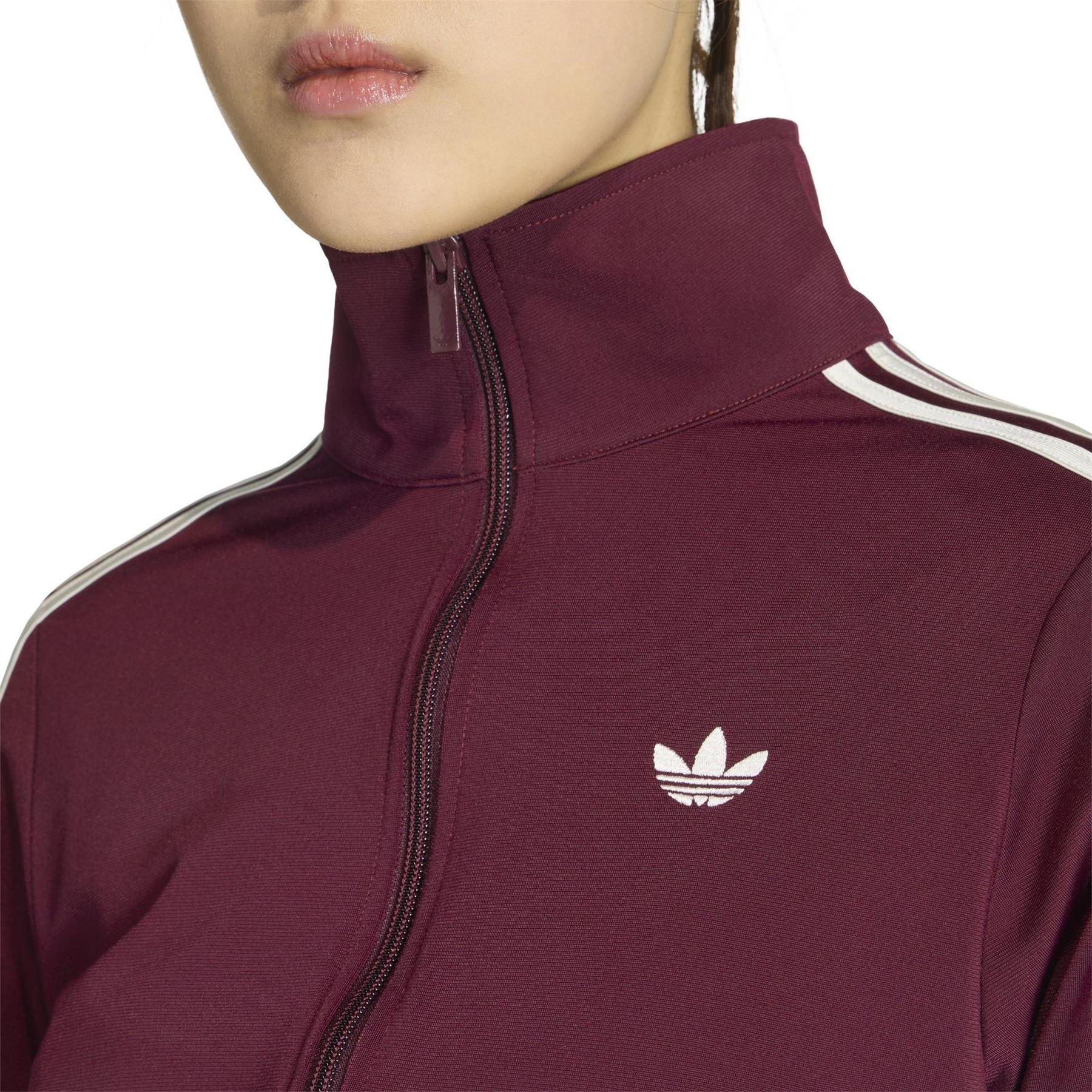 Maroon - Side - Adidas Womens-Ladies Firebird 3 Stripes Tracksuit Top