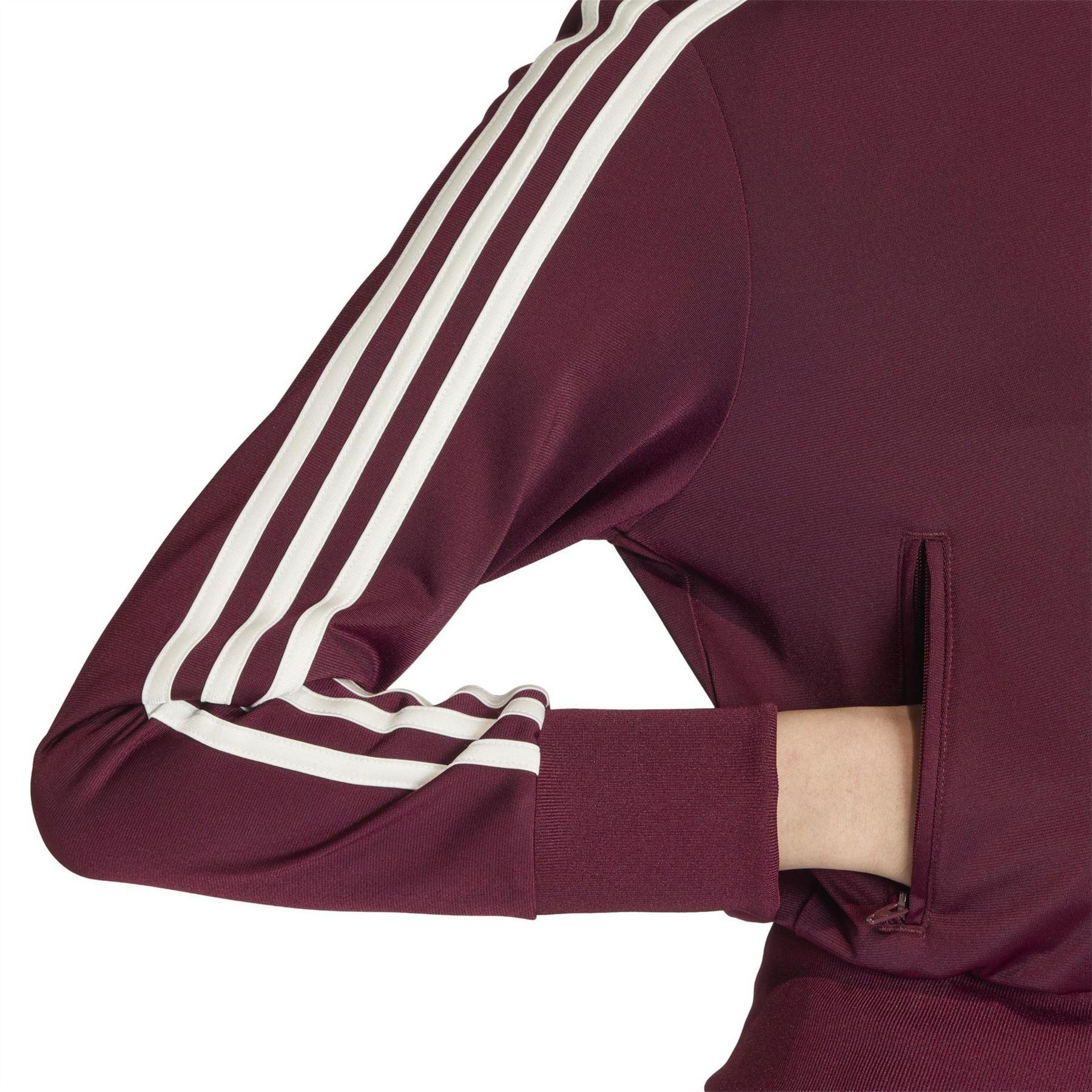 Maroon - Lifestyle - Adidas Womens-Ladies Firebird 3 Stripes Tracksuit Top