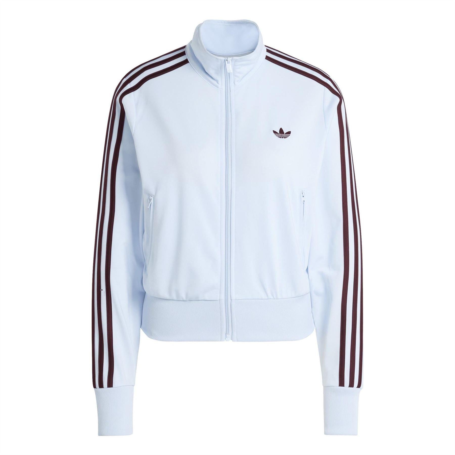 Maroon-Sky Blue - Front - Adidas Womens-Ladies Firebird 3 Stripes Tracksuit Top