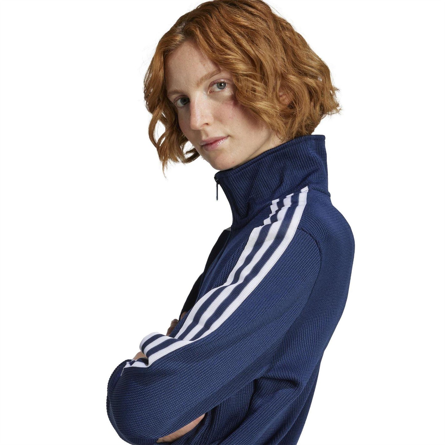 Night Indigo - Side - Adidas Womens-Ladies Firebird 3 Stripes Knitted Track Top