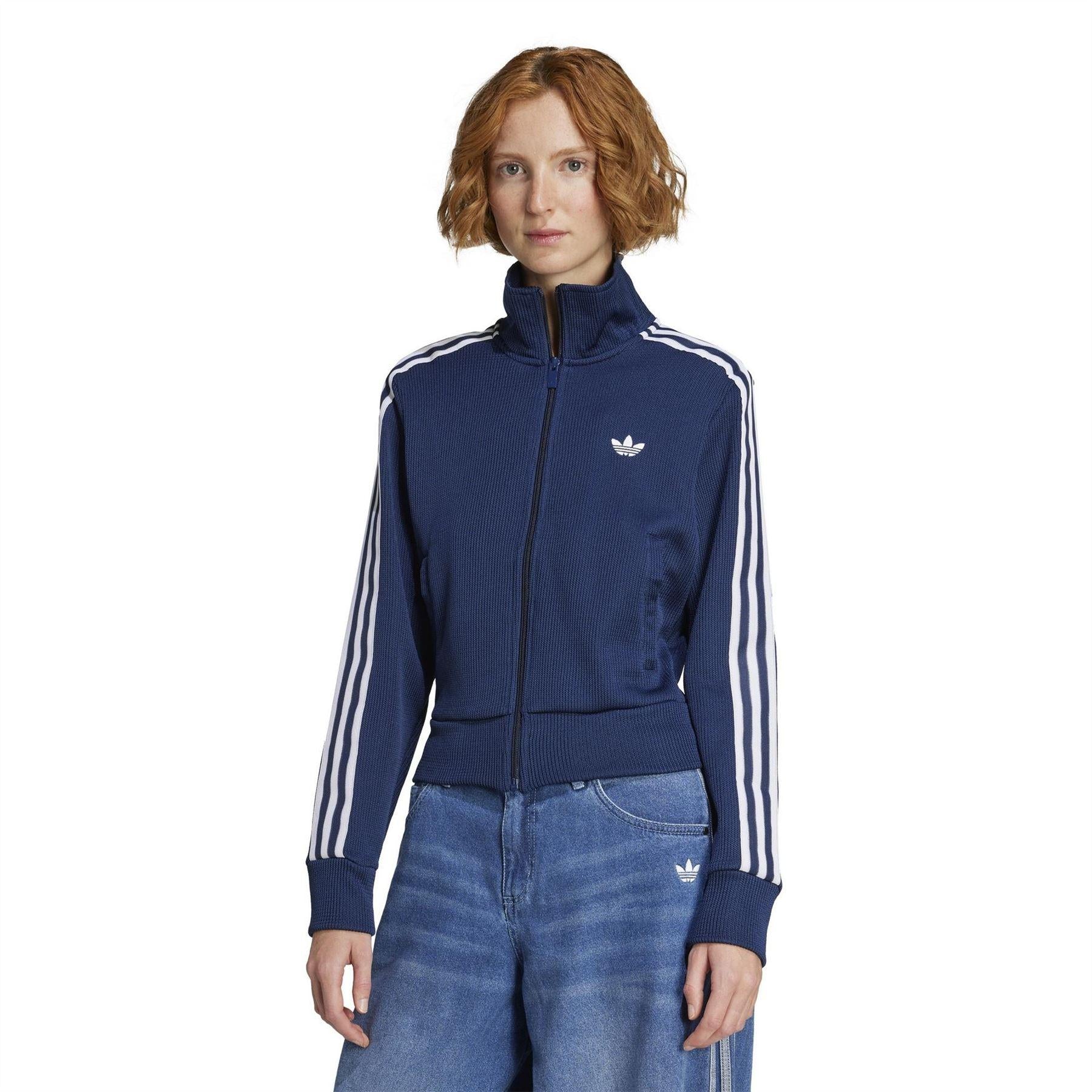 Night Indigo - Pack Shot - Adidas Womens-Ladies Firebird 3 Stripes Knitted Track Top