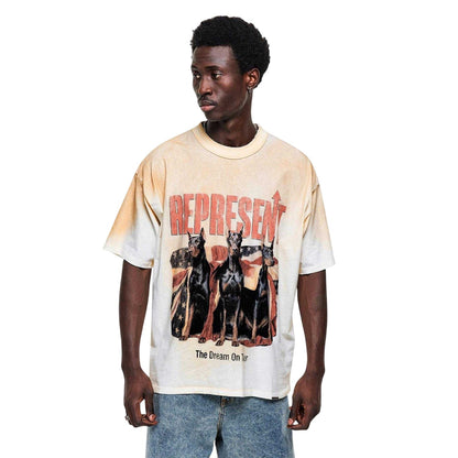 Washed-Ecru - Side - Represent Mens Logo Oversized T-Shirt