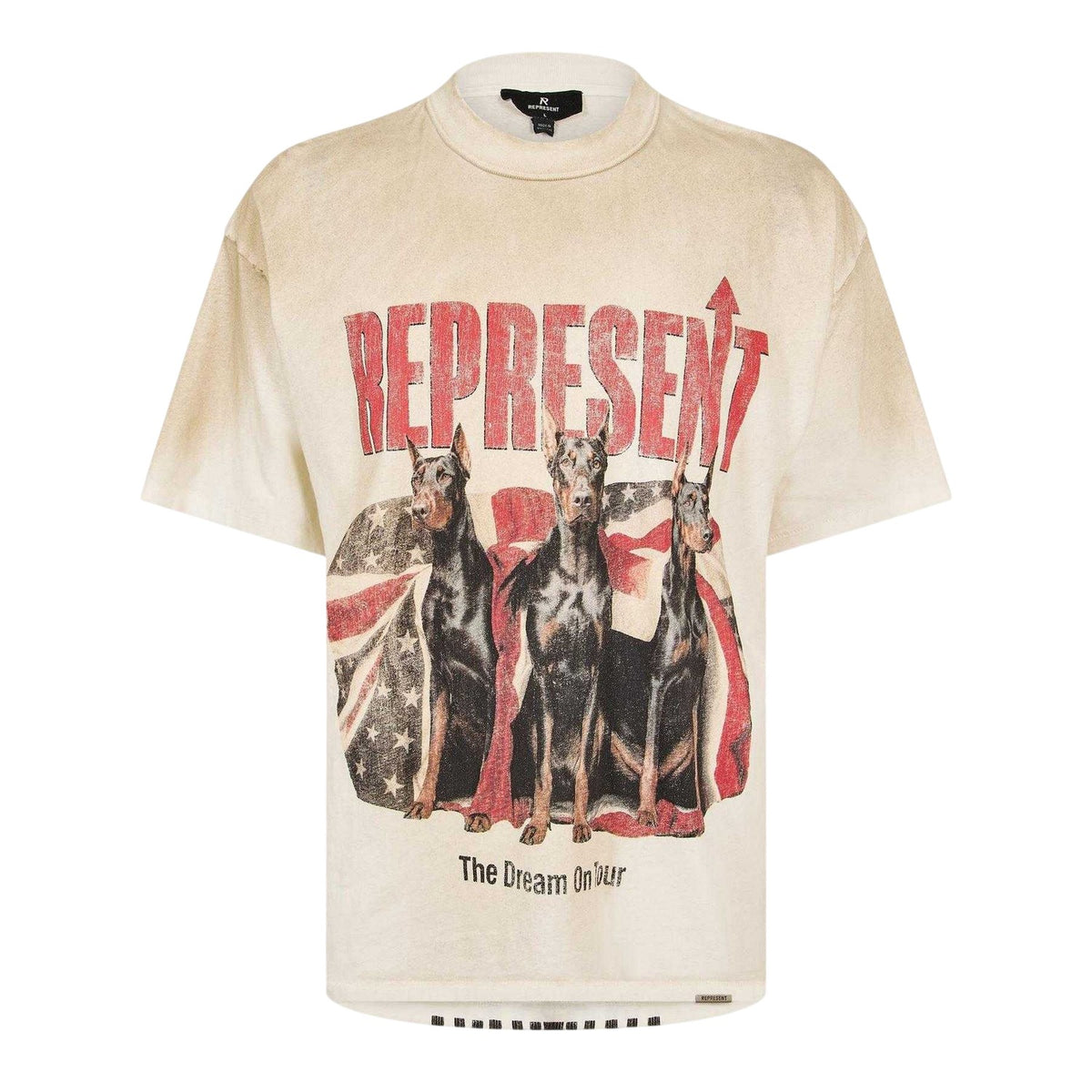 Washed-Ecru - Front - Represent Mens Logo Oversized T-Shirt